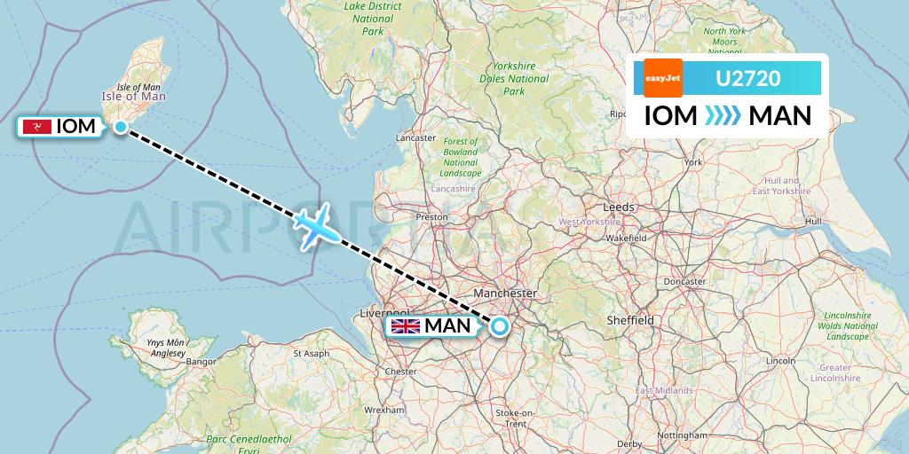 U2720 EasyJet Flight Map: Isle of Man to Manchester