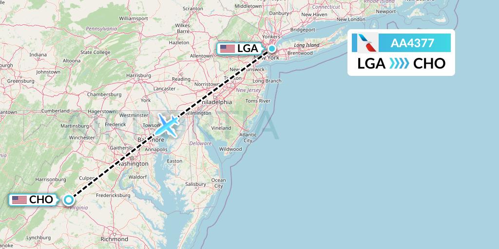 AA4377 American Airlines Flight Map: New York to Charlottesville