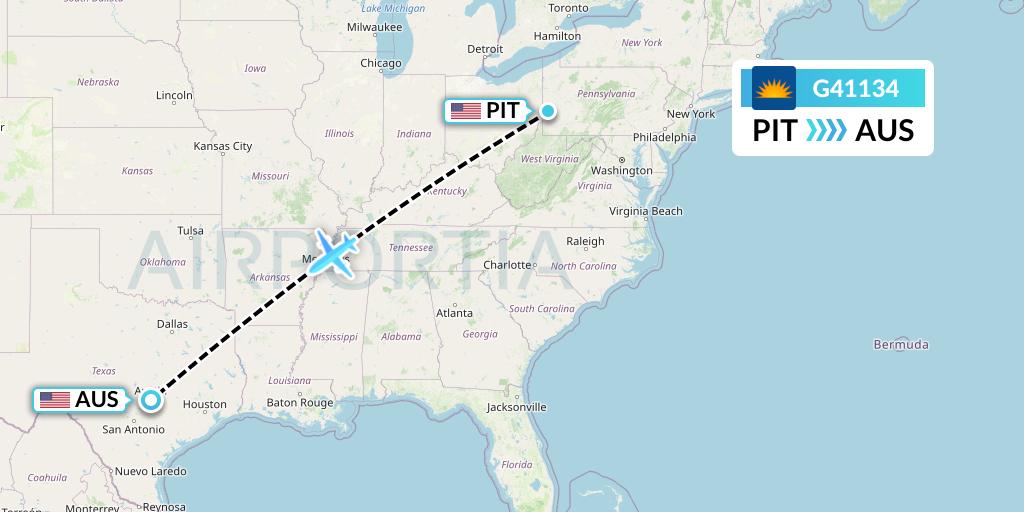 G41134 Allegiant Air Flight Map: Pittsburgh to Austin