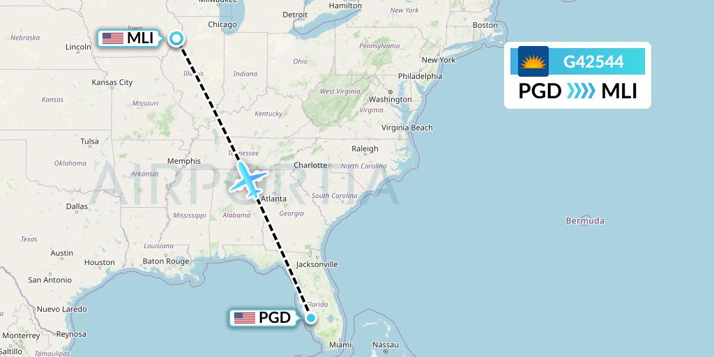 G42544 Allegiant Air Flight Map: Punta Gorda to Moline