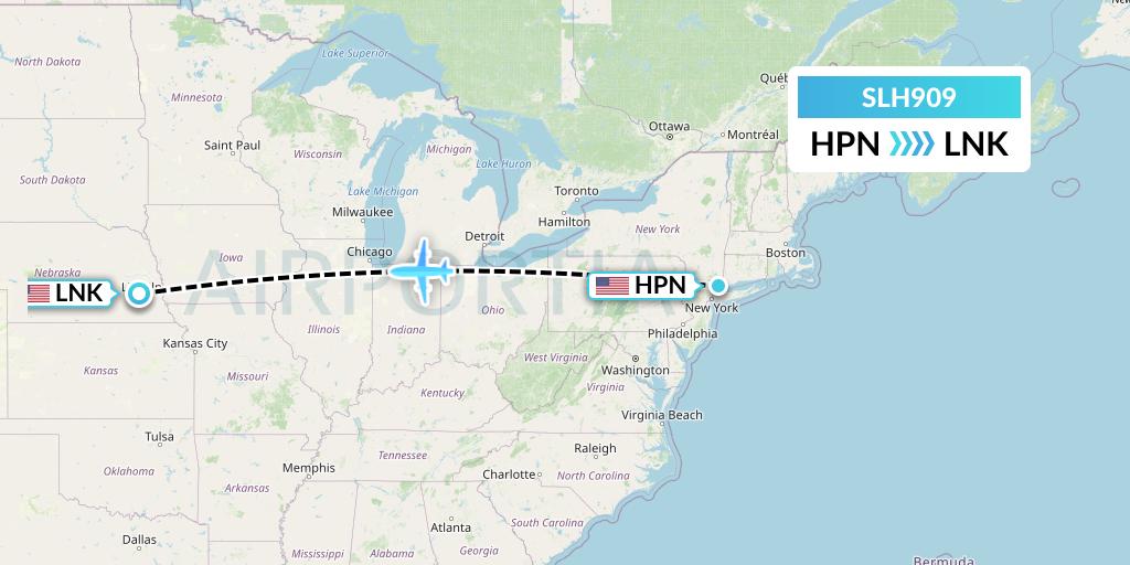 SLH909 Silverhawk Aviation Flight Map: White Plains to Lincoln