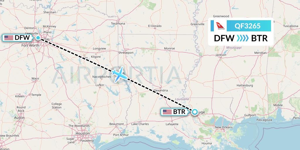 QF3265 Qantas Flight Map: Dallas to Baton Rouge