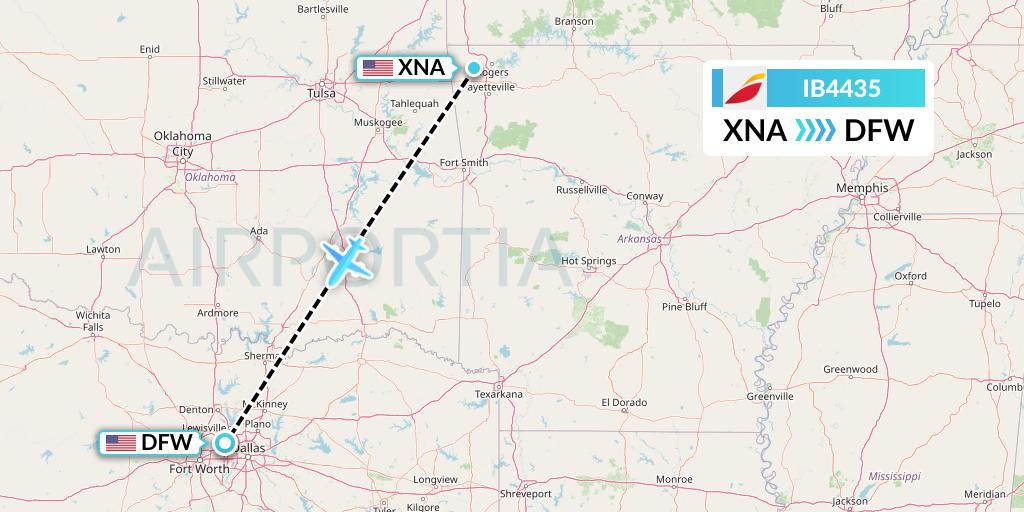 IB4435 Iberia Flight Map: Bentonville to Dallas