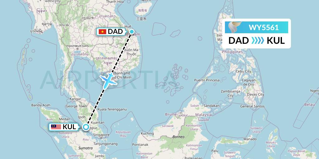 WY5561 Oman Air Flight Map: Da Nang to Kuala Lumpur