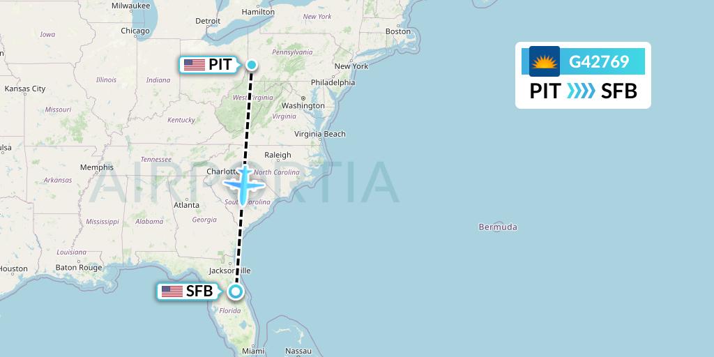 G42769 Allegiant Air Flight Map: Pittsburgh to Orlando