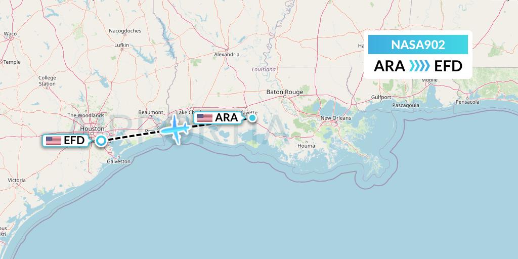 NASA902 Nasair Flight Map: New Iberia to Houston