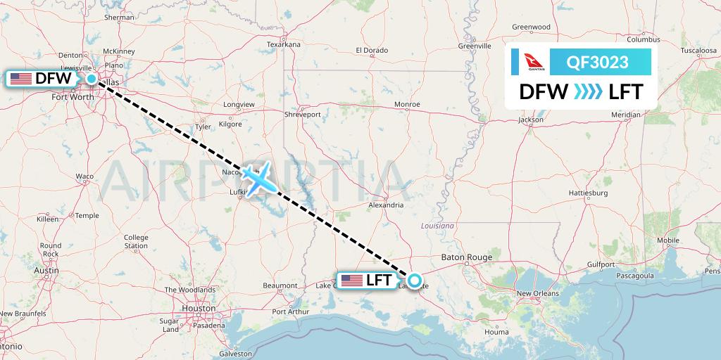QF3023 Qantas Flight Map: Dallas to Lafayette