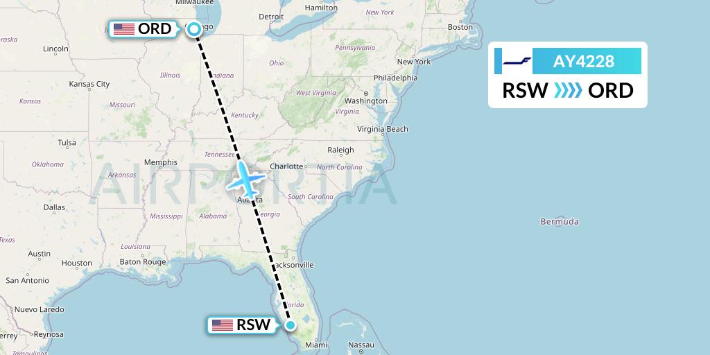 AY4228 Finnair Flight Map: Fort Myers to Chicago