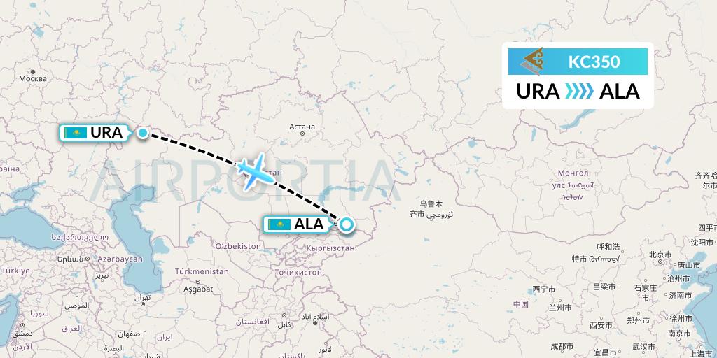 KC350 Air Astana Flight Map: Oral to Almaty