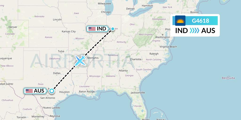 G4618 Allegiant Air Flight Map: Indianapolis to Austin