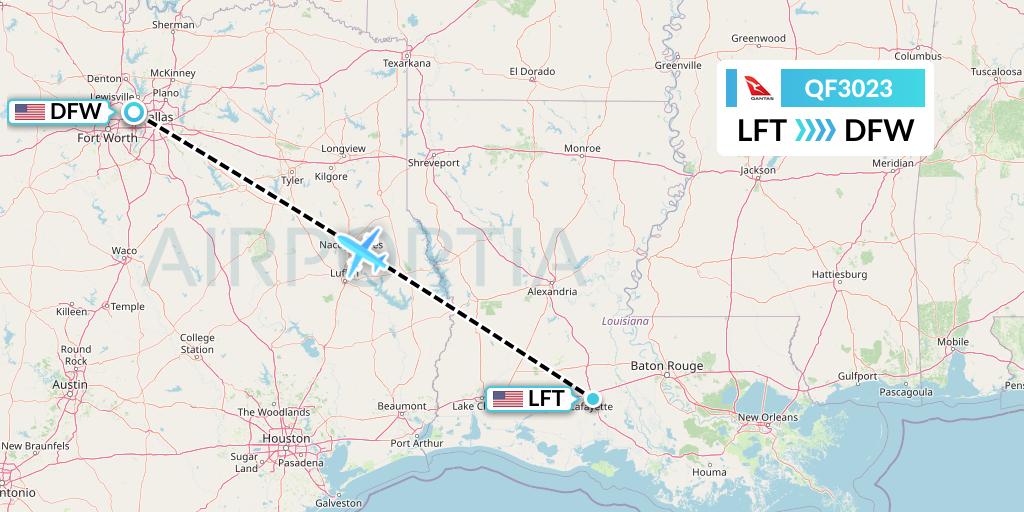 QF3023 Qantas Flight Map: Lafayette to Dallas