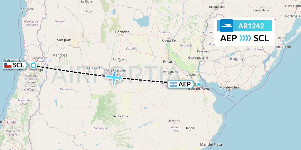 AR1242 Aerolineas Argentinas Flight Map: Buenos Aires to Santiago