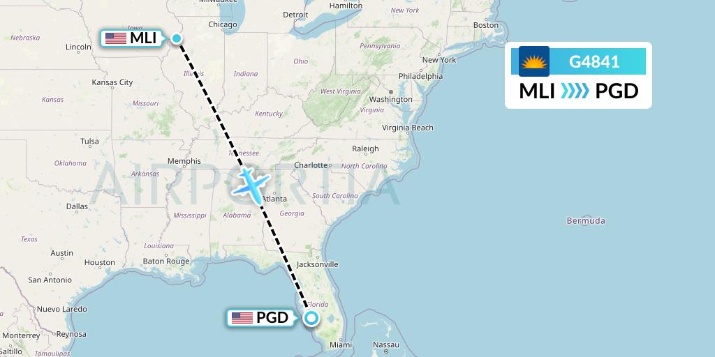 G4841 Allegiant Air Flight Map: Moline to Punta Gorda