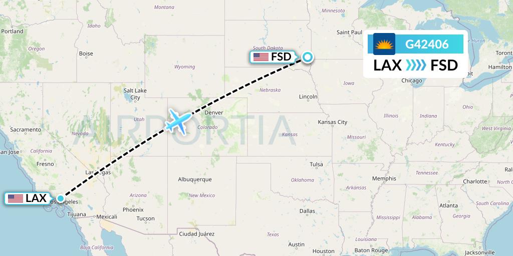 G42406 Allegiant Air Flight Map: Los Angeles to Sioux Falls