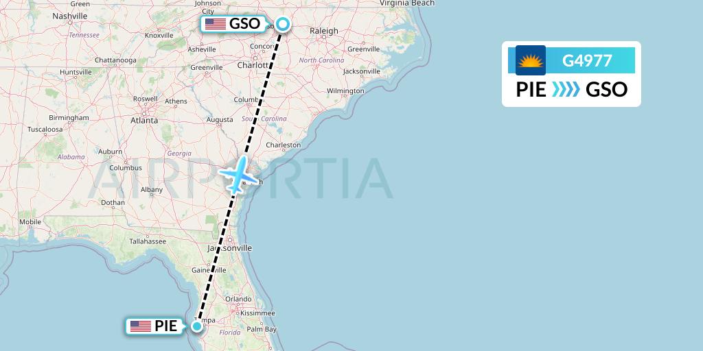 G4977 Allegiant Air Flight Map: St. Petersburg to Greensboro