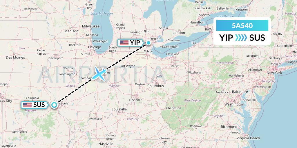 5A540 Alpine Air Express Flight Map: Detroit to St. Louis