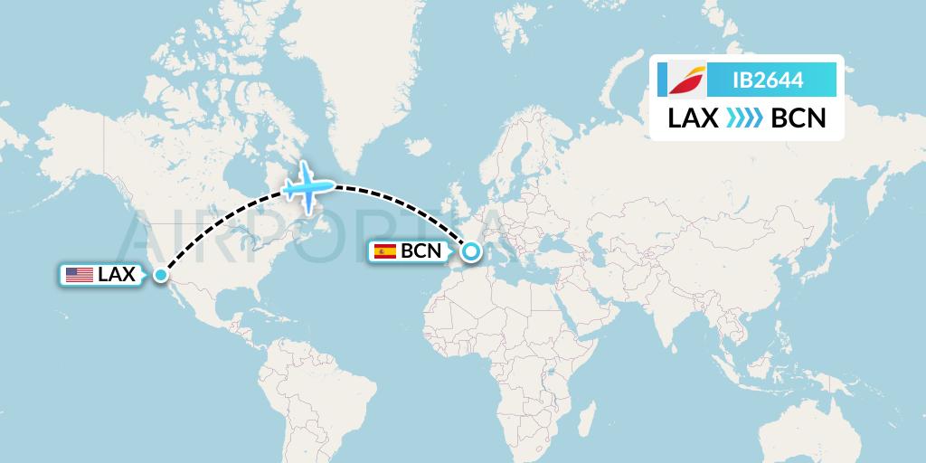 IB2644 Iberia Flight Map: Los Angeles to Barcelona