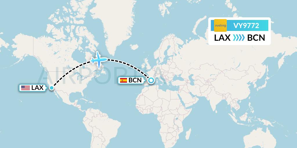 VY9772 Vueling Flight Map: Los Angeles to Barcelona
