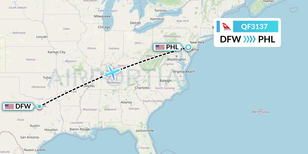 QF3137 Qantas Flight Map: Dallas to Philadelphia