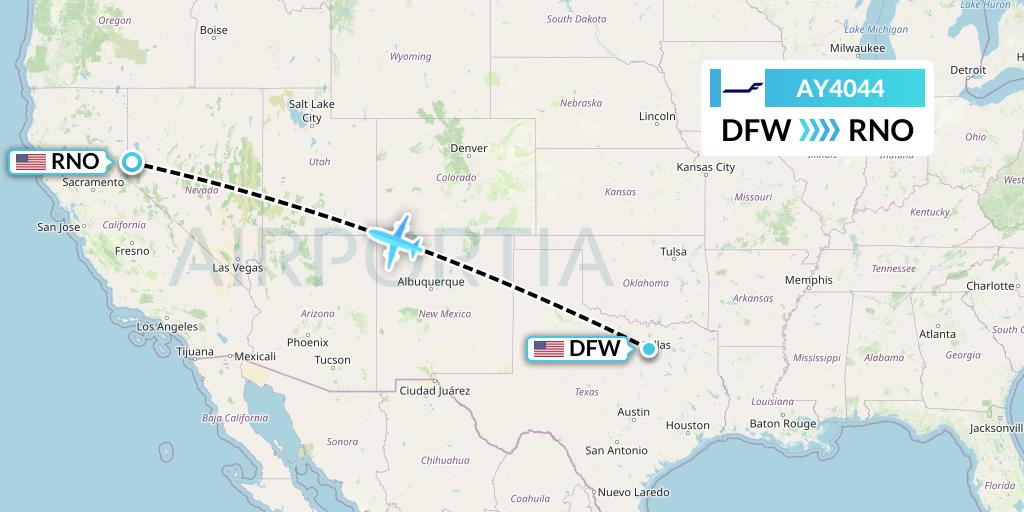 AY4044 Finnair Flight Map: Dallas to Reno