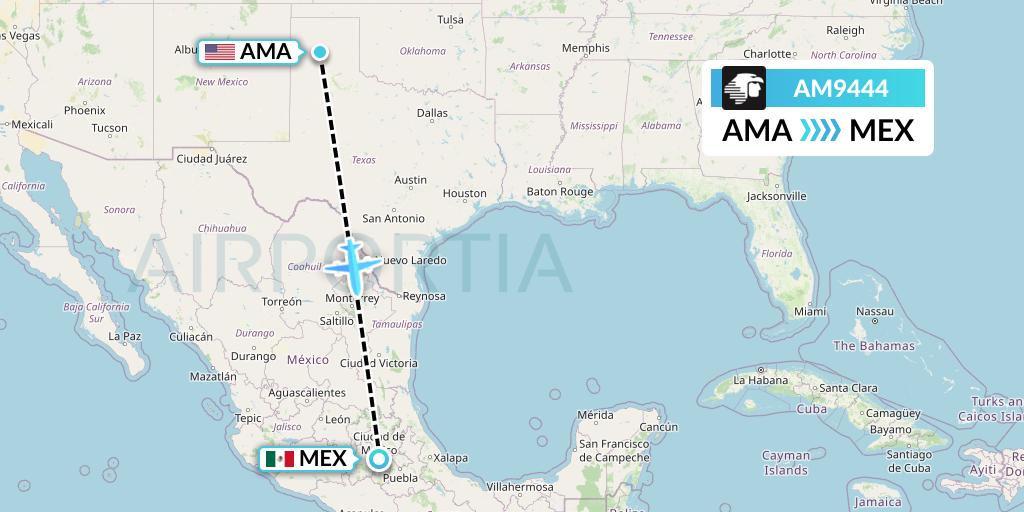 AM9444 Aeromexico Flight Map: Amarillo to Mexico City