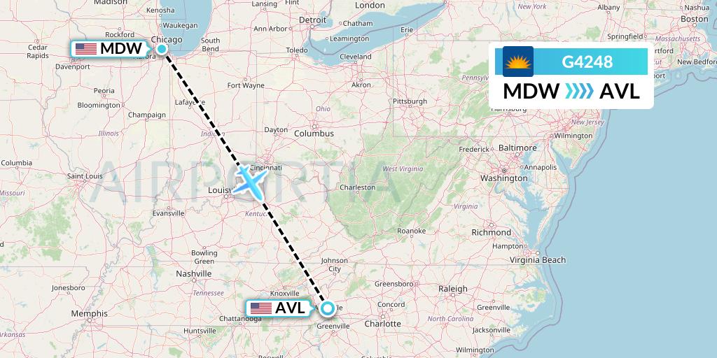 G4248 Allegiant Air Flight Map: Chicago to Asheville