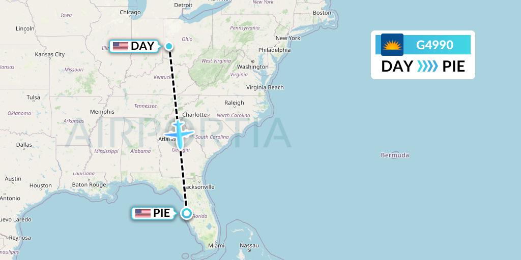 G4990 Allegiant Air Flight Map: Dayton to St. Petersburg