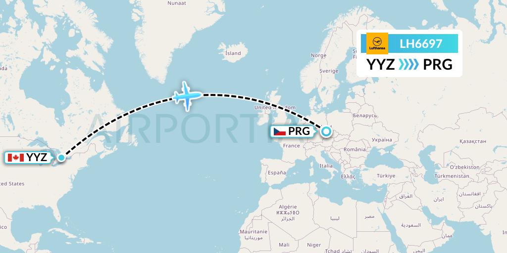 LH6697 Lufthansa Flight Map: Toronto to Prague