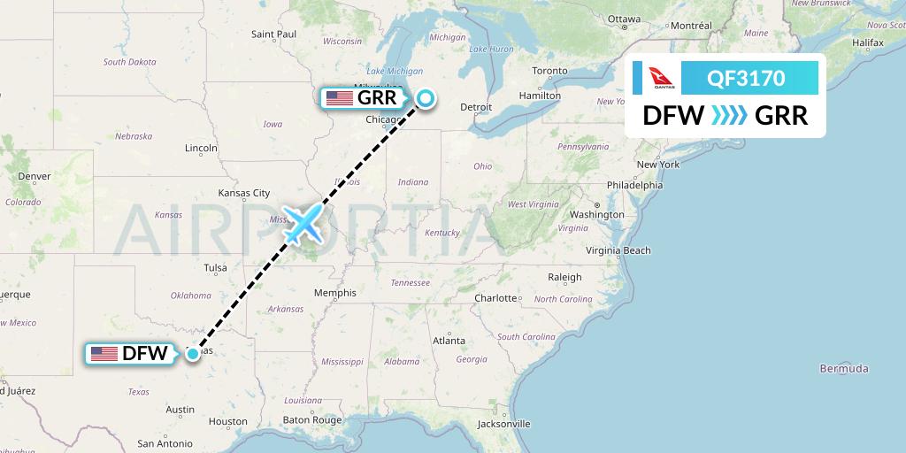 QF3170 Qantas Flight Map: Dallas to Grand Rapids