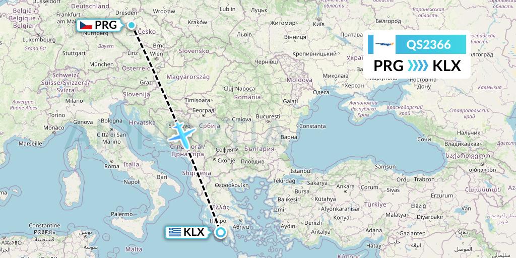QS2366 Smartwings Flight Map: Prague to Kalamata