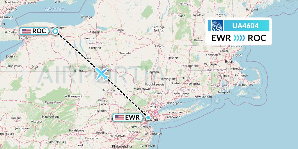 UA4604 United Airlines Flight Map: New York to Rochester