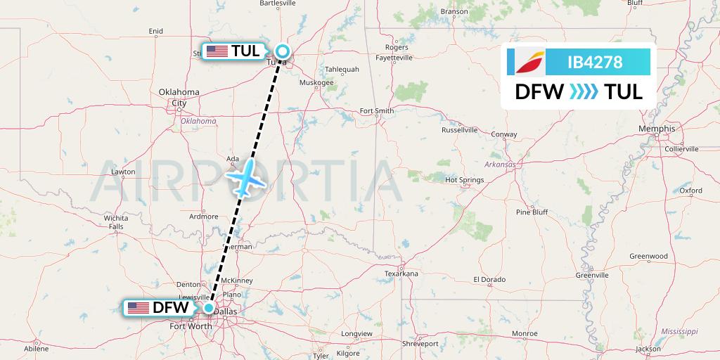 IB4278 Iberia Flight Map: Dallas to Tulsa