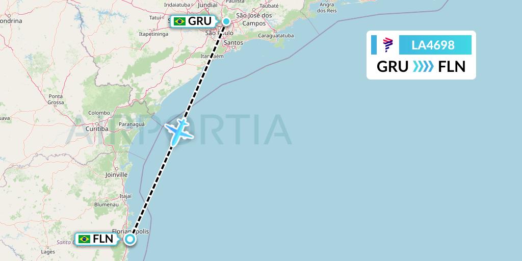 LA4698 LAN Airlines Flight Map: Sao Paulo to Florianopolis
