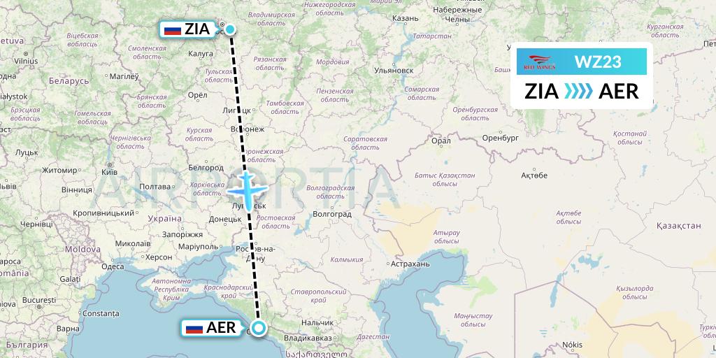 WZ23 Red Wings Flight Map: Moscow to Sochi