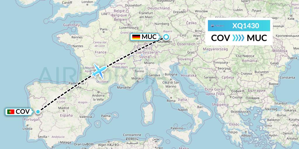 XQ1430 SunExpress Flight Map: Portugal to Munich
