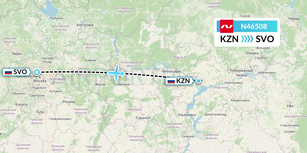 N46508 Nordwind Airlines Flight Map: Kazan to Moscow