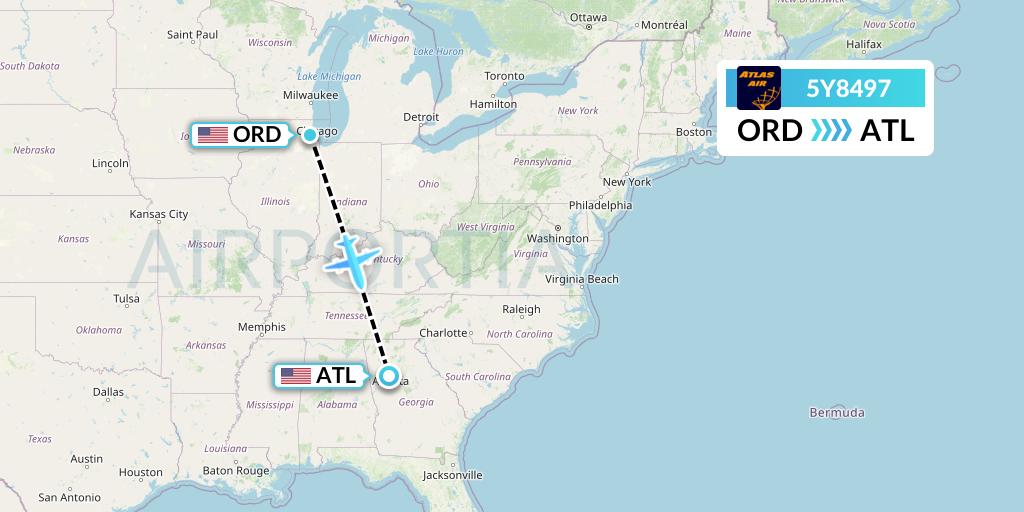5Y8497 Atlas Air Flight Map: Chicago to Atlanta