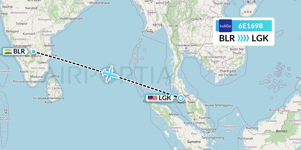 6E1698 IndiGo Airlines Flight Map: Bangalore to Langkawi