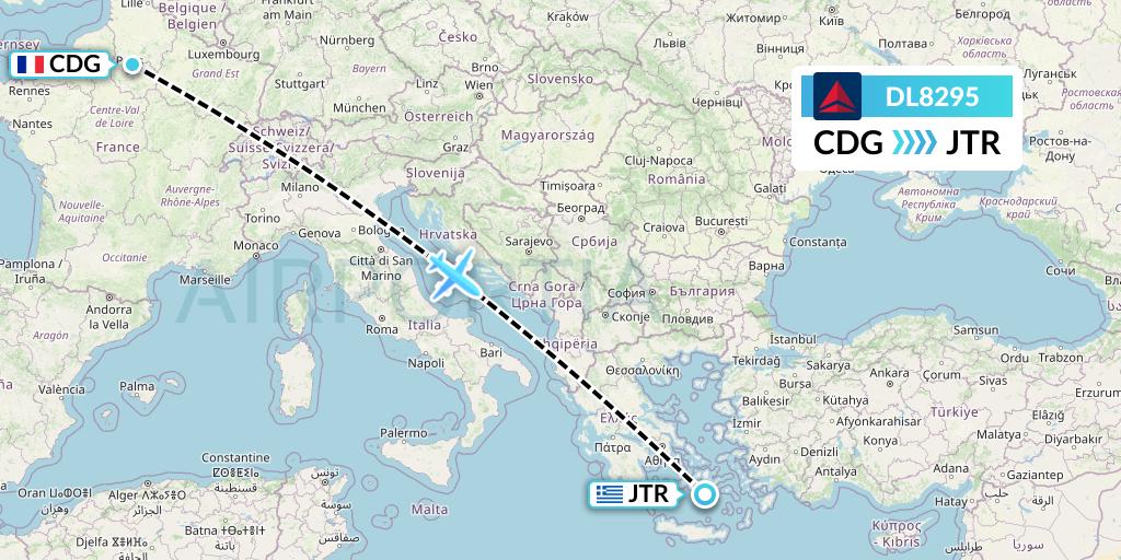 DL8295 Delta Air Lines Flight Map: Paris to Santorini