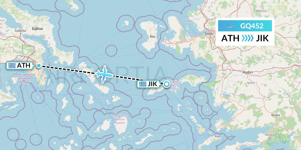 GQ452 Sky Express (Greece) Flight Map: Athens to Ikaria