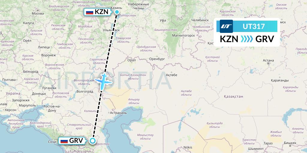 UT317 UTair Flight Map: Kazan to Grozny