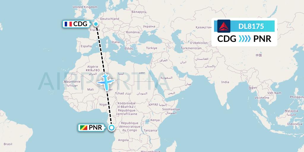 DL8175 Delta Air Lines Flight Map: Paris to Pointe Noire