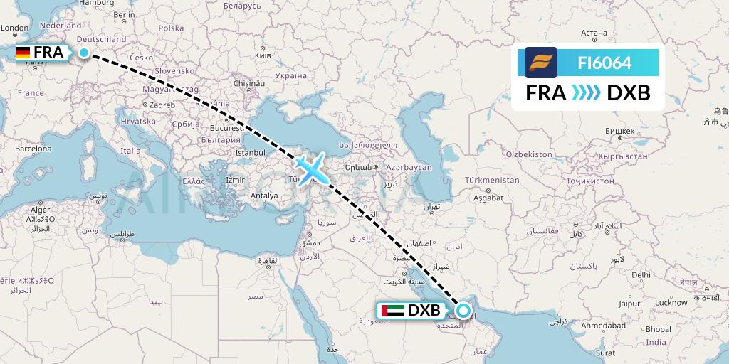 FI6064 Icelandair Flight Map: Frankfurt to Dubai