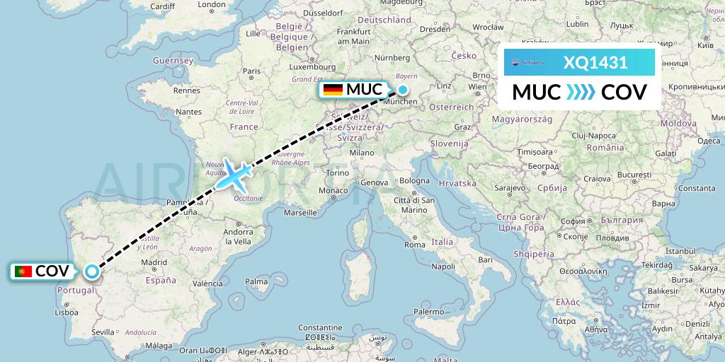 XQ1431 SunExpress Flight Map: Munich to Portugal