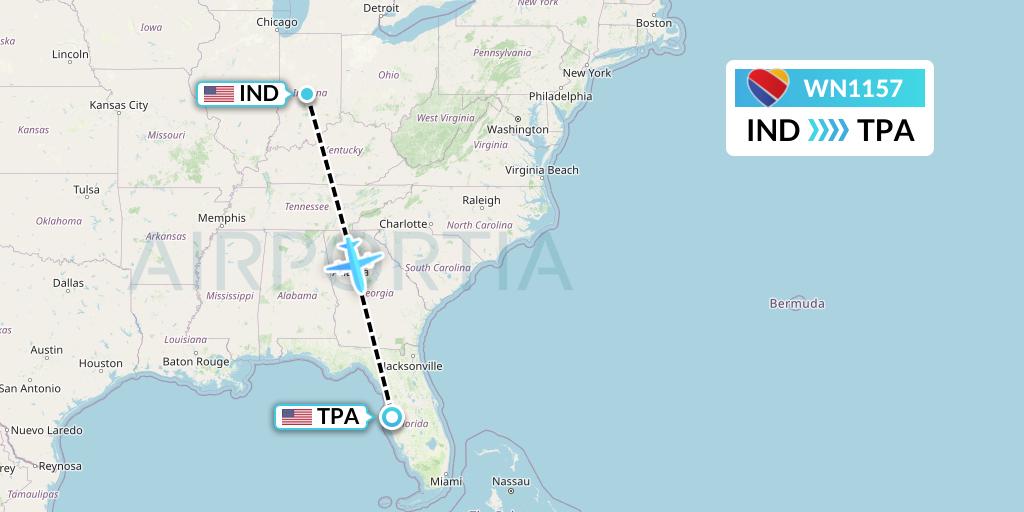 WN1157 Southwest Airlines Flight Map: Indianapolis to Tampa