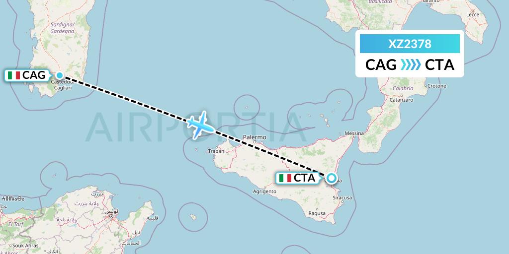XZ2378 Aeroitalia Flight Map: Cagliari to Catania