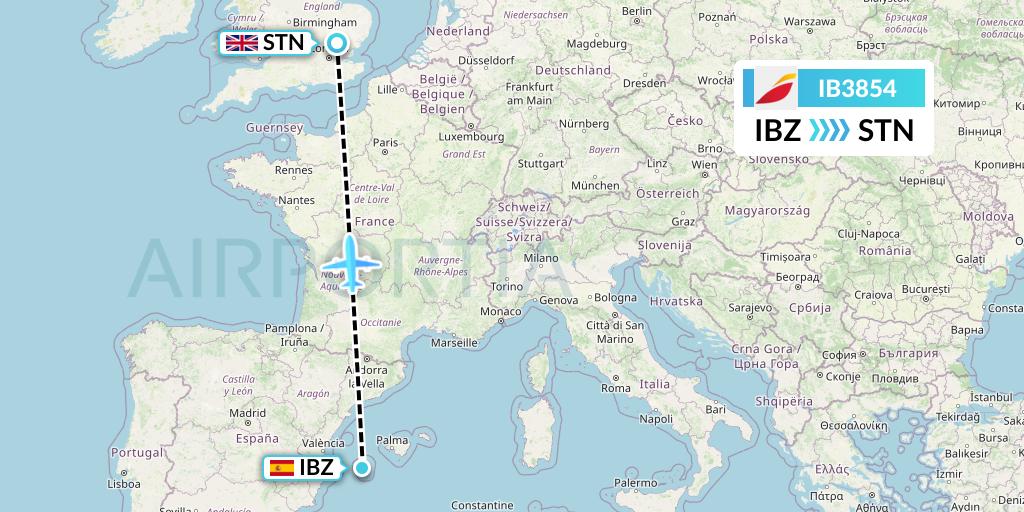 IB3854 Iberia Flight Map: Ibiza to London