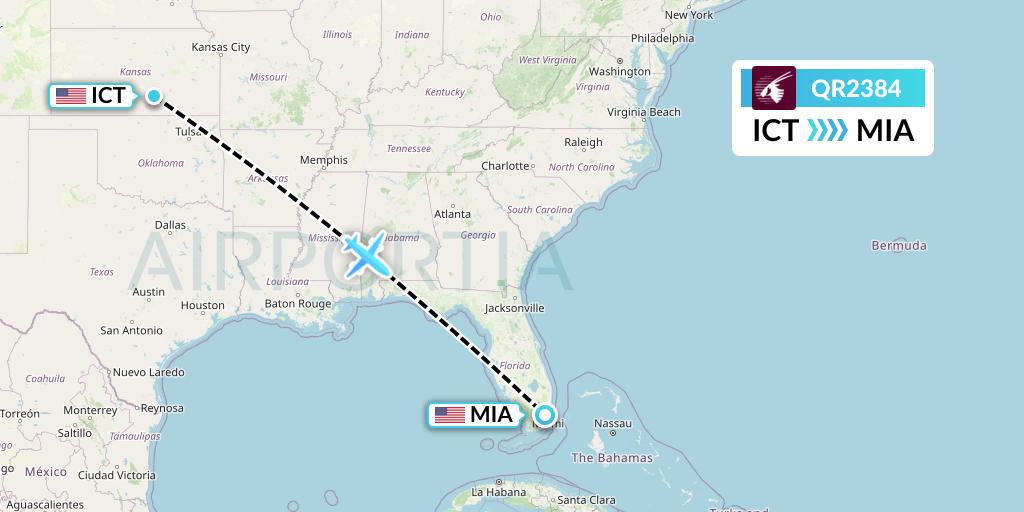 QR2384 Qatar Airways Flight Map: Wichita to Miami
