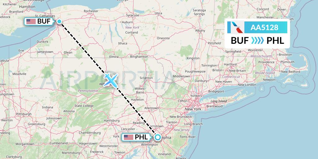 AA5128 American Airlines Flight Map: Buffalo to Philadelphia