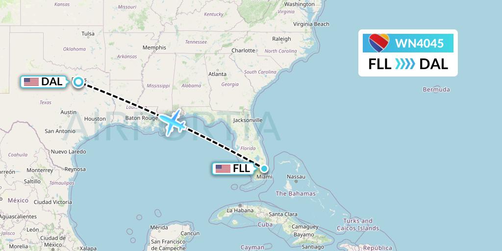 WN4045 Southwest Airlines Flight Map: Fort Lauderdale to Dallas